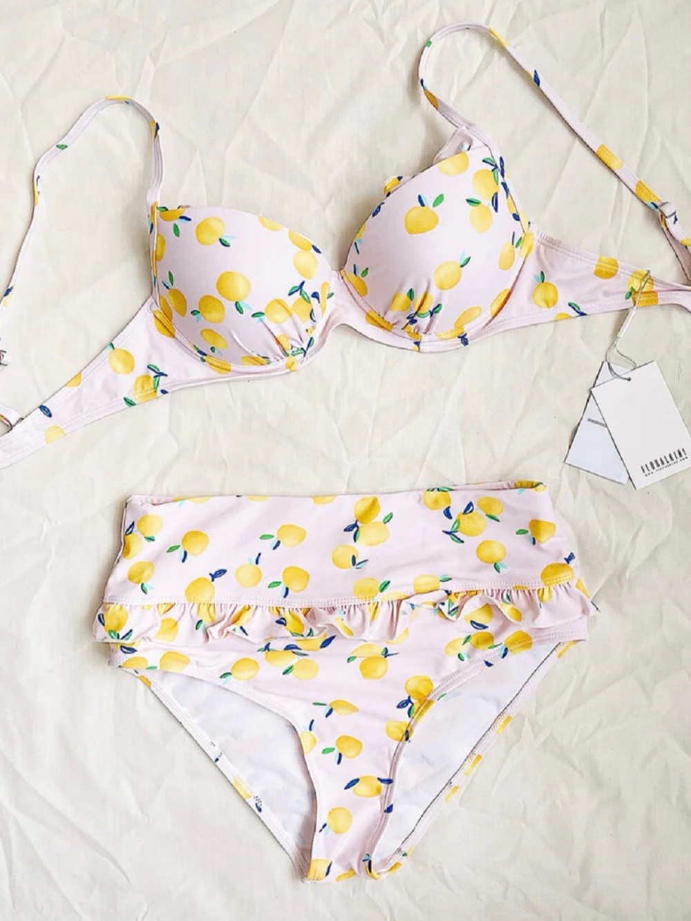Women’s Lemon Print Two-Piece Bikini - Pink/Yellow